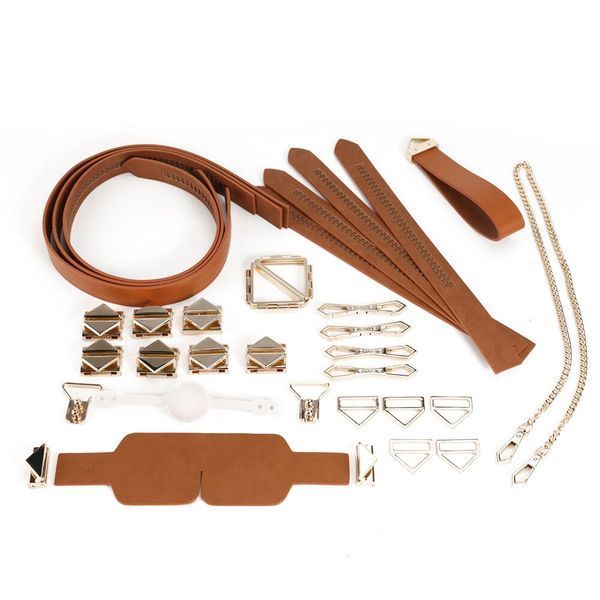 БДСМ-набор LOCKINK Bondage & Restraint Set, коричневый, натуральная кожа, фиксаторы, маска, кляп SX0822 фото