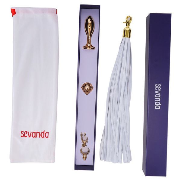 Анальная пробка с флоггером LOCKINK SEVANDA White Pony-Tail Anal Rose-shape Plug SX0870 фото