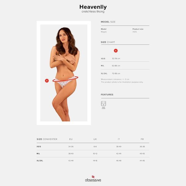 Мереживні танга Obsessive Heavenlly crotchless thong XL/2XL, з доступом SO8190 фото