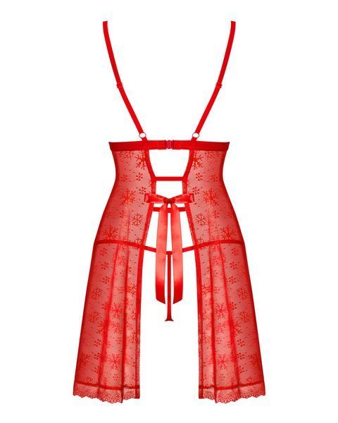 Сорочка Obsessive Claussica, XS/S, червона, прозора з візерунком, стрінги в комплекті SX1134 фото