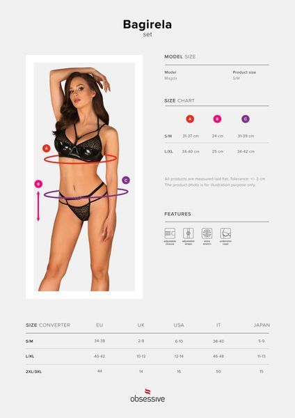 Эротический комплект под латекс со стрепами Obsessive Bagirela 2-pcs set S/M, черный, под леопард, б SO7219 фото