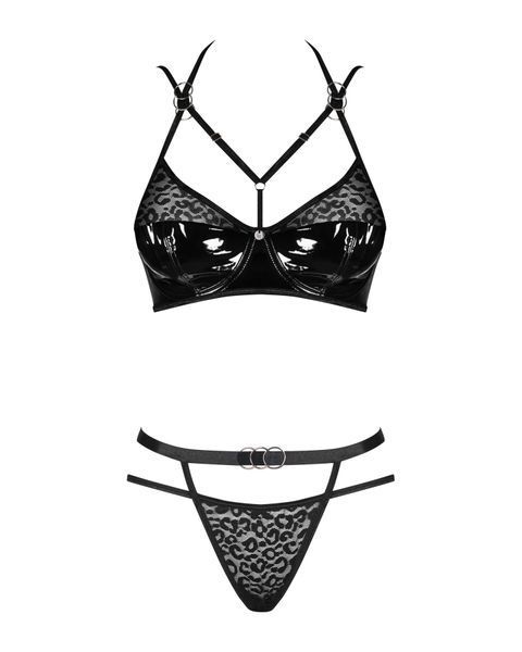 Эротический комплект под латекс со стрепами Obsessive Bagirela 2-pcs set S/M, черный, под леопард, б SO7219 фото