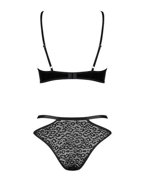 Эротический комплект под латекс со стрепами Obsessive Bagirela 2-pcs set S/M, черный, под леопард, б SO7219 фото