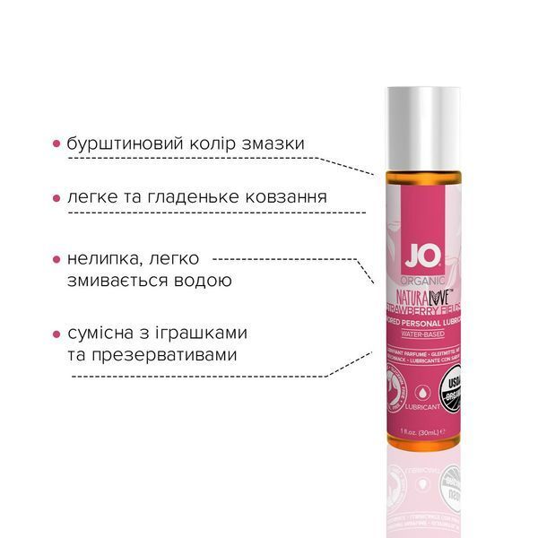 Смазка на водной основе JO NATURALOVE Strawberry (30 мл) с экстрактом ромашки и листьев агавы SO1491 фото