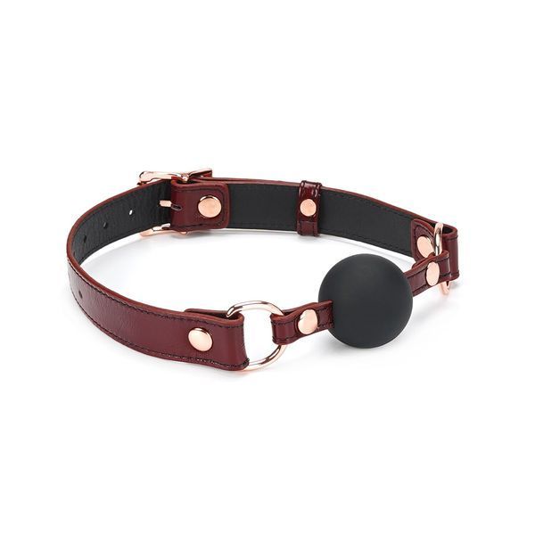Силиконовый кляп Liebe Seele Wine Red Ball Gag, диаметр шарика 4,3 см, ремень из натуральной кожи SO9450 фото