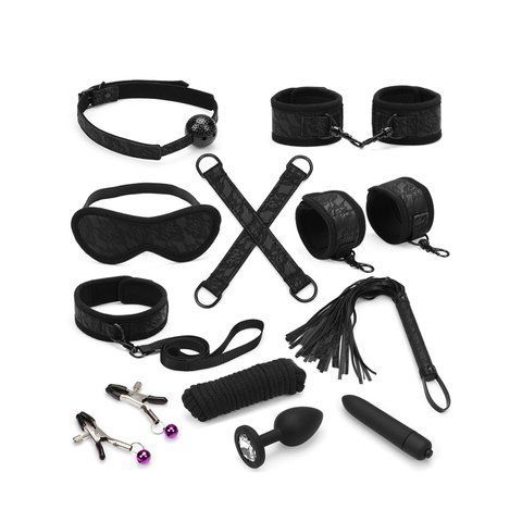 Набор Liebe Seele Black Lace and Neoprene 11pcs Bondage Kit, анальная пробка с кристаллом, вибропуля SO9509 фото