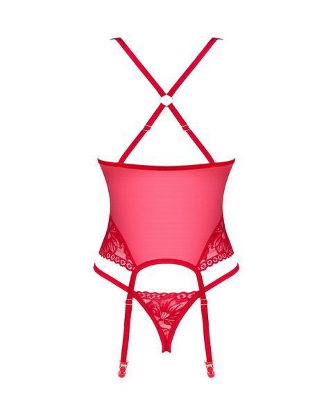 Прозрачный корсет Obsessive Lacelove corset XS/S Red, кружево, подвязки для чулок SO8649 фото