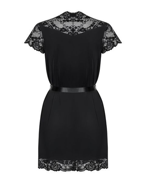Сатиновий відкритий пеньюар на поясі Obsessive 810-PEI&ndash;1 peignoir black S/M, чорний SO7160 фото