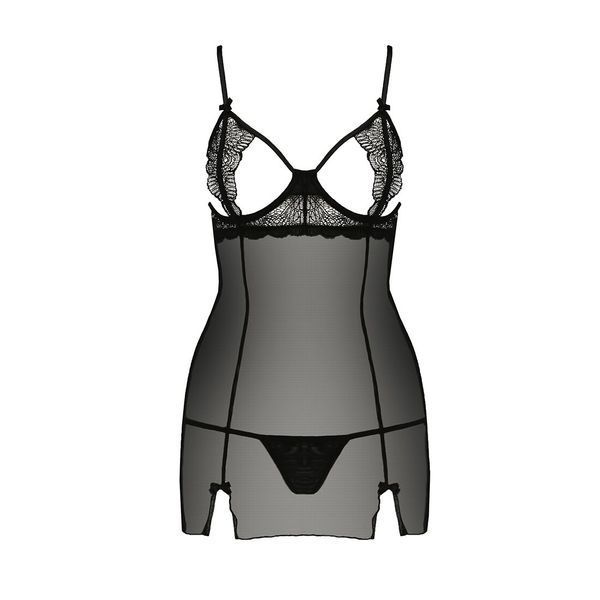 Прозрачная сорочка приталенная Passion QUENTRIS CHEMISE S/M, black, трусики PS26605 фото