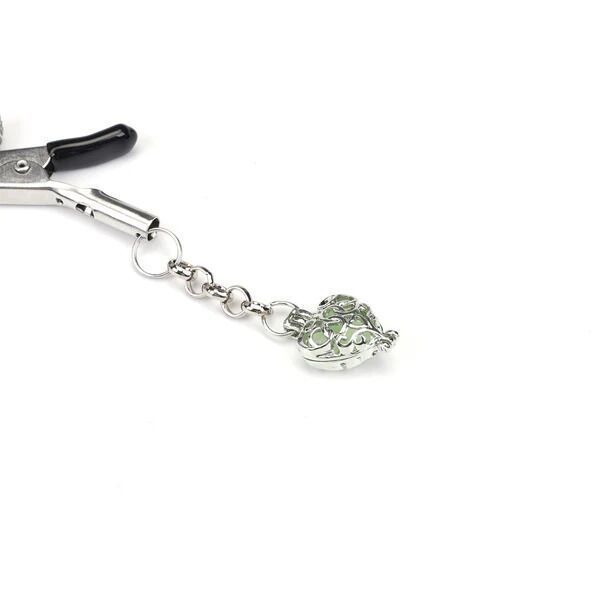 Зажимы для сосков с сердечком Liebe Seele Glow-in-dark Nipple Clamps Green, светятся в темноте SX1682 фото
