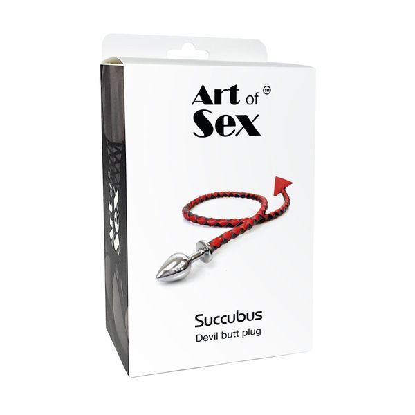 Металлическая анальная пробка S с дьявольским хвостом Art of Sex - Succubus, экокожа, красный SO9626 фото