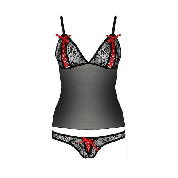 Комплект белья Passion MELISSA SET S/M, black, лиф-сорочка со шнуровкой и трусики EL15905 фото