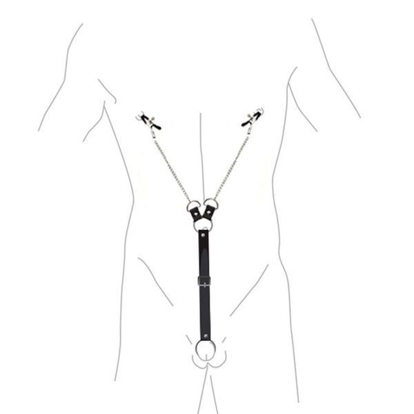 Зажимы для сосков с фиксацией на пенисе Art of Sex &ndash; Nipple Clamps for Men, экокожа SO5146 фото