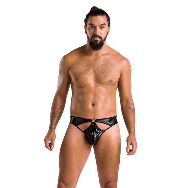 Мужские стринги Passion 033 THONG PAUL XXL/XXXL Black, под латекс SO7572 фото
