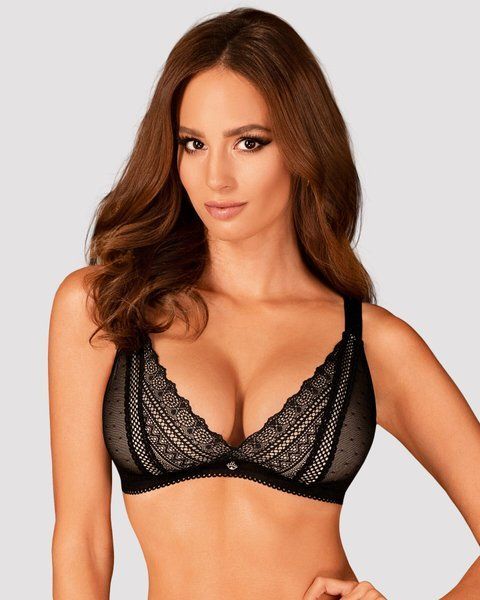 Кружевной бюстгальтер с треугольной чашкой Obsessive Estiqua bra XS/S, черный, широкие лямки SO7258 фото