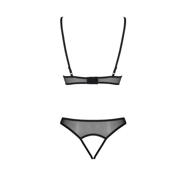 Комплект із бралету з ажурним ліфом та відкритими трусиками Passion CHRISTA SET Open Bra S/M black SO5760 фото