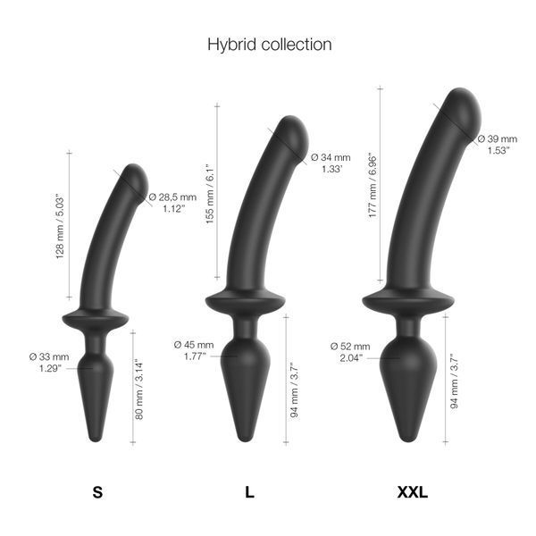 Анальная пробка с дилдо 2в1 Strap-On-Me SWITCH PLUG-IN DILDO Black XXL, диаметр 5,2/3,9 см SO6831 фото