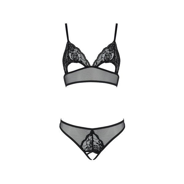 Комплект із бралету з ажурним ліфом та відкритими трусиками Passion CHRISTA SET Open Bra S/M black SO5760 фото