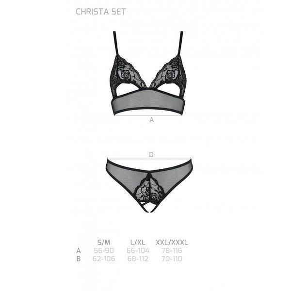 Комплект із бралету з ажурним ліфом та відкритими трусиками Passion CHRISTA SET Open Bra S/M black SO5760 фото