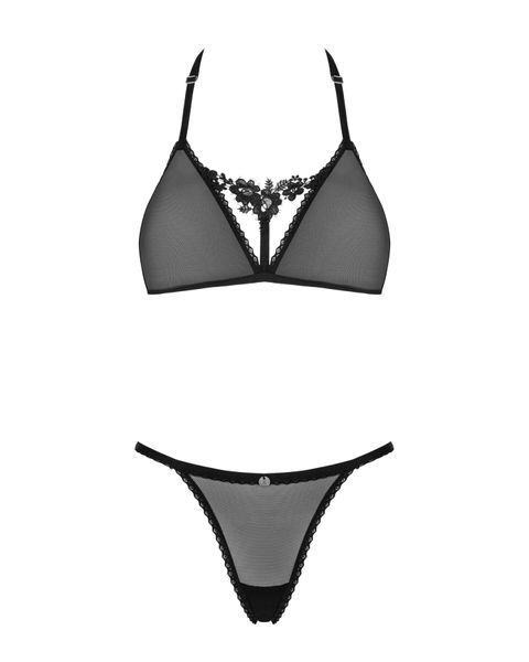 Полупрозрачный комплект Obsessive Celia Noir 2-pcs set XS/S, бюстгальтер, стринги SO7865 фото