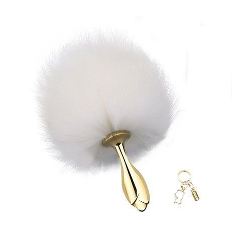Металлическая анальная пробка &mdash; кроличий хвост LOCKINK SEVANDA White Bunny-Tail Anal Rose-shape Plug SX0867 фото