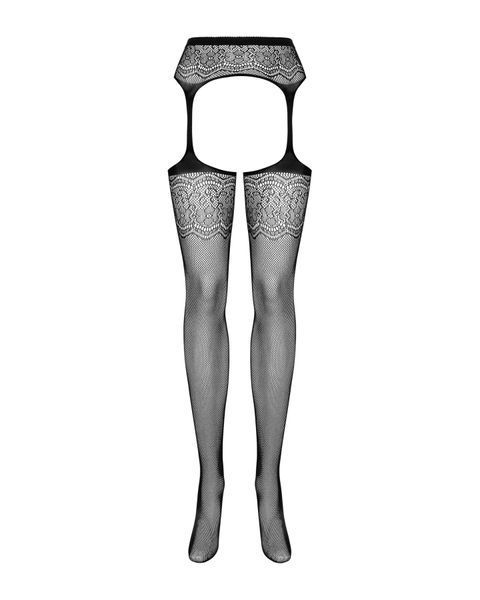 Сітчасті панчохи-стокінги з квітковим малюнком Obsessive Garter stockings S207 XL/XL, чорні, доступ SO7267 фото