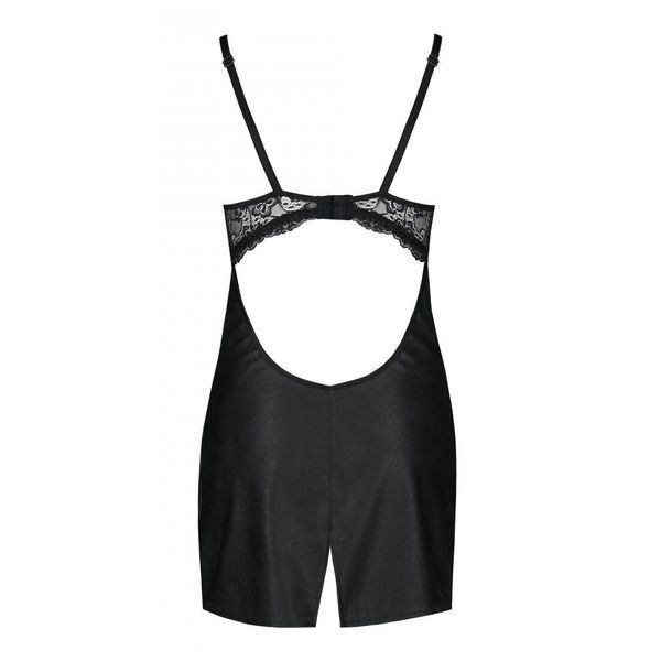 Бэби-долл из эко-кожи и кружева Passion LOONA CHEMISE S/M, black SO5359 фото