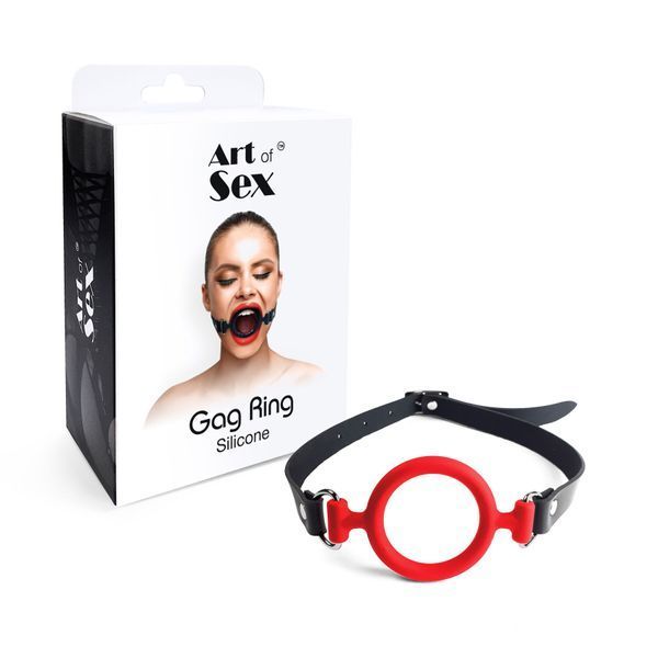 Кляп-расширитель силиконовое кольцо Art of Sex &ndash; Gag ring, красный, натуральная кожа SO6706 фото