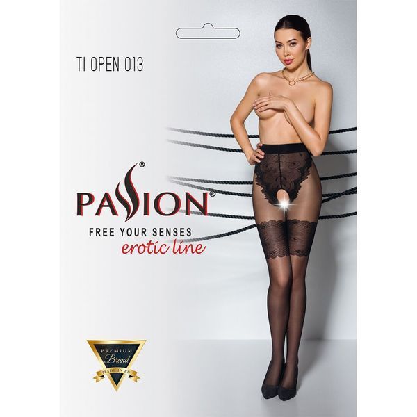 Колготки с открытым доступом, ажурные трусики и подвязки Passion TIOPEN 013 1/2 (20/40 den), black SO5816 фото