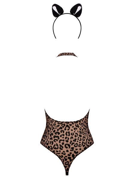 Эротический костюм леопарда Obsessive Leocatia teddy S/M, боди, обруч с ушками SO7712 фото
