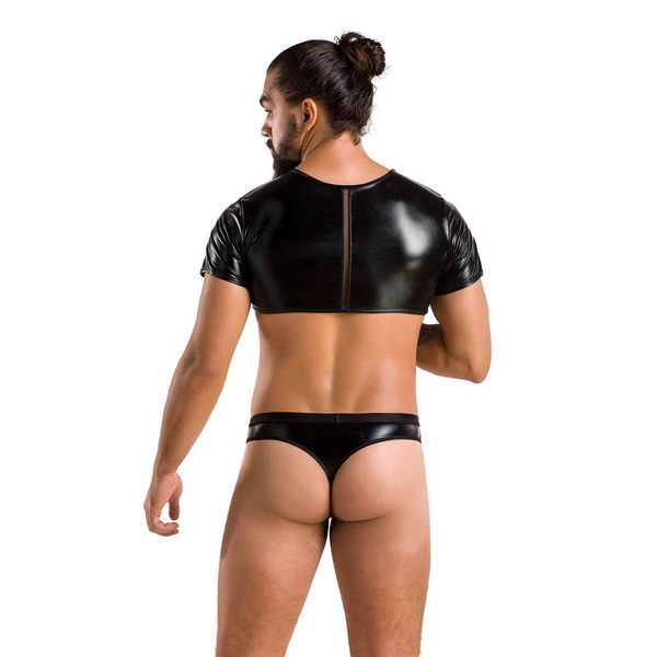 Комплект мужского белья под латекс Passion 057 SET PETER XXL/XXXL Black, кроп-топ, стринги SO7635 фото