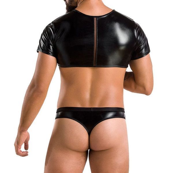 Комплект мужского белья под латекс Passion 057 SET PETER XXL/XXXL Black, кроп-топ, стринги SO7635 фото