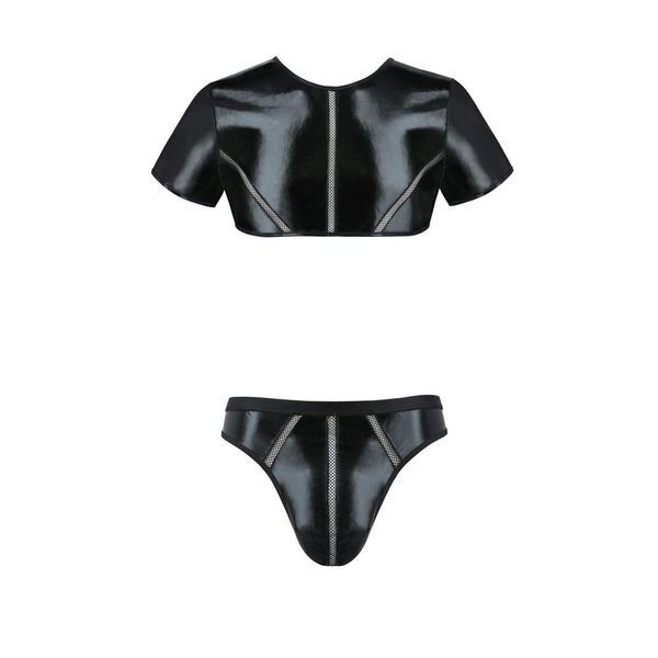 Комплект мужского белья под латекс Passion 057 SET PETER XXL/XXXL Black, кроп-топ, стринги SO7635 фото