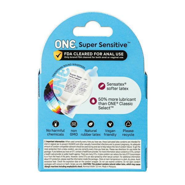 Презервативы ONE Super Sensitive, 3 шт, гладкие, с дополнительной смазкой, картонная упаковка SX0779 фото