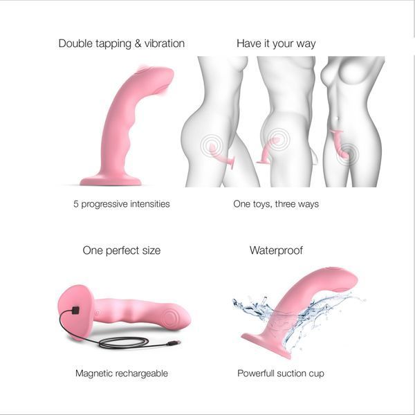 Насадка для страпона з подвійною точковою пульсацією Strap-On-Me TAPPING DILDO WAVE &ndash; CORAL PINK, М SO9622 фото