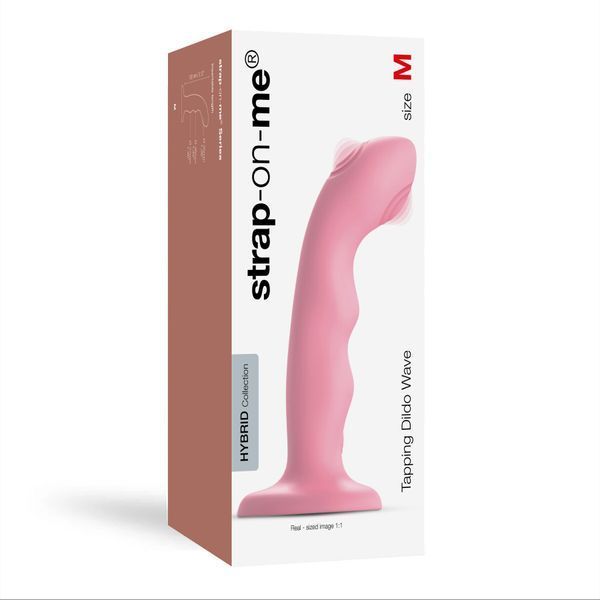 Насадка для страпона з подвійною точковою пульсацією Strap-On-Me TAPPING DILDO WAVE &ndash; CORAL PINK, М SO9622 фото