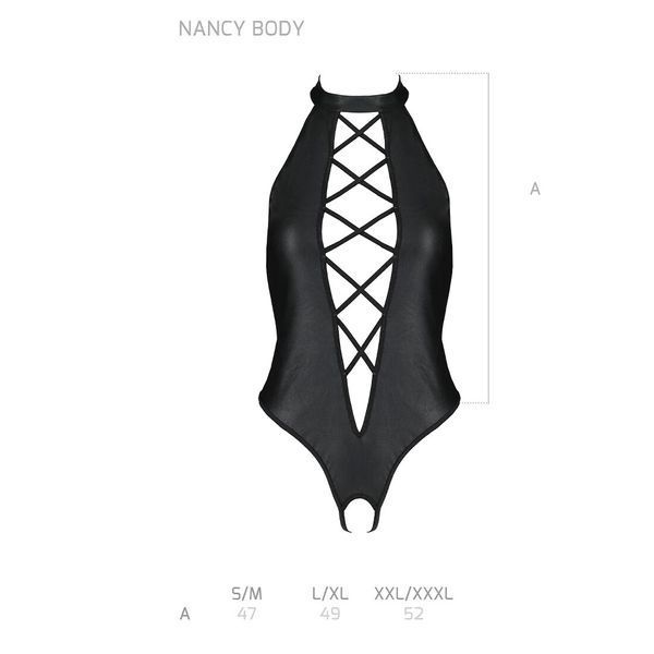 Боди из эко-кожи с имитацией шнуровки и открытым доступом Passion NANCY BODY S/M, black SO5371 фото